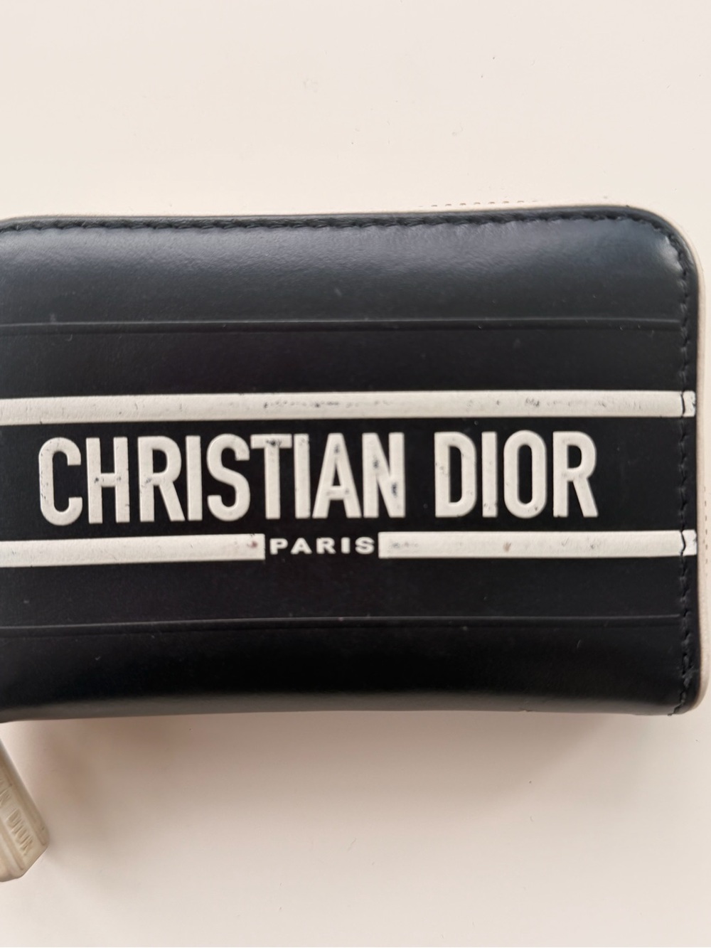 Dior Black Leather Card & Key Holder with White Logo